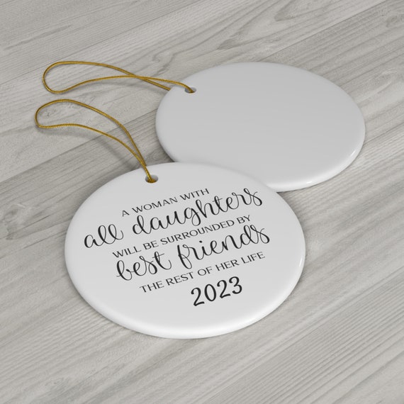 Woman with all Daughters Ceramic Christmas Ornament, 2 Shapes Mother Ornament