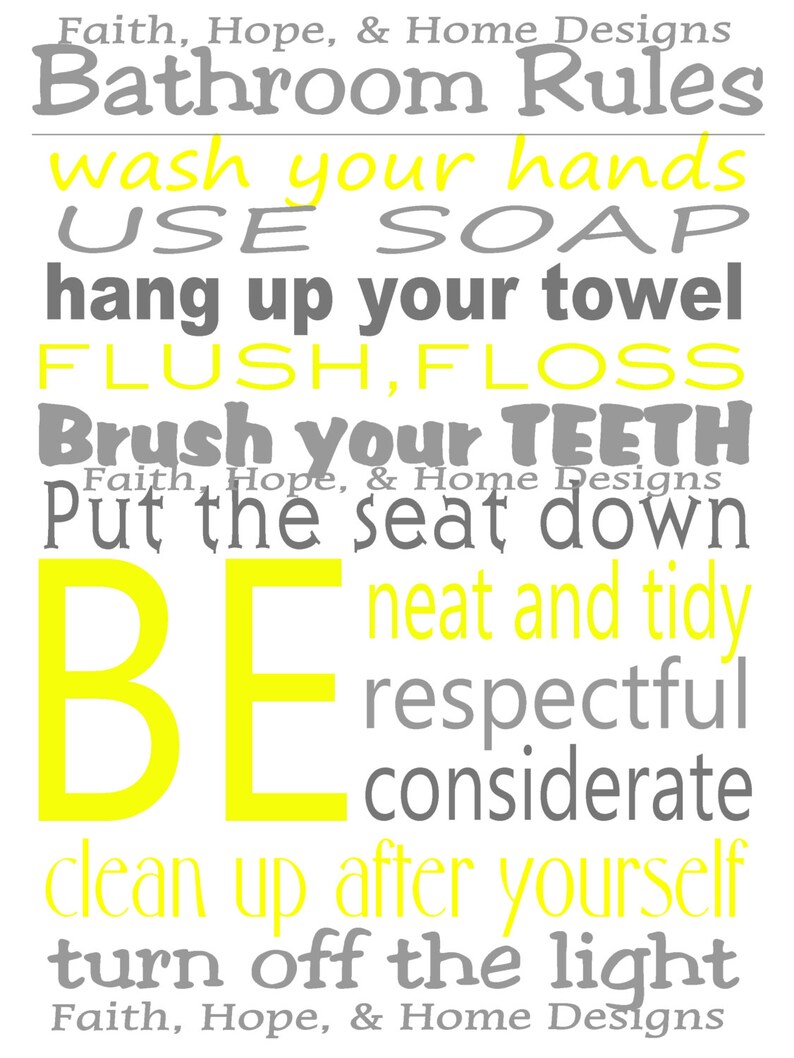 grey-and-yellow-bathroom-rules-wall-art-poster-8x10-digital-etsy
