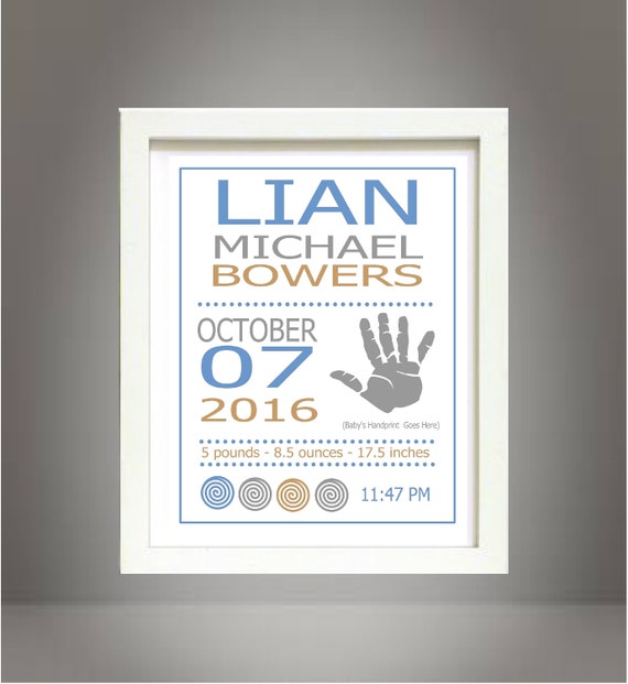 Custom Personalized Baby Boy Girl Handprint Nursery Wall Art Print Poster 8x10 Digital Art Printable - Baby's Room