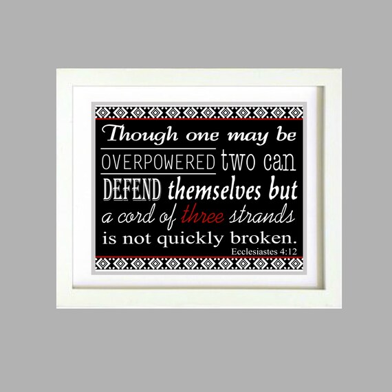 Black Ecclesiastes 4:12 Scripture Bible Verse Christian Inspirational wall poster digital download 8x10 Art Printable  Print e-Print