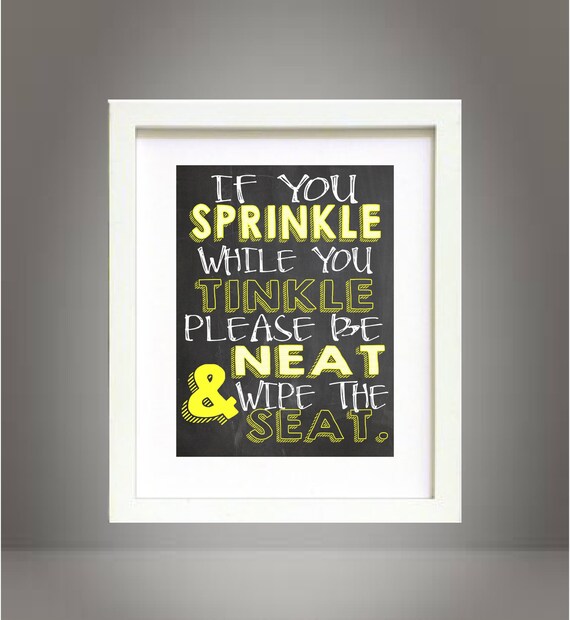 Yellow & White Chalkboard Style Bathroom Rules Sign Chalk Wall Art Print Digital Download Printable - If You Sprinkle While You Tinkle