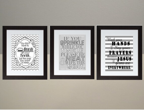 Black Gray Chevron bathroom Wall Art Print Set Poster 8x10 Digital Download Printable e-Print