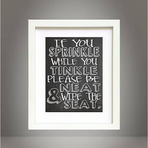 Chalkboard Style Bathroom Rules Sign Chalk Wall Art Print Digital Download Printable - If You Sprinkle While You Tinkle