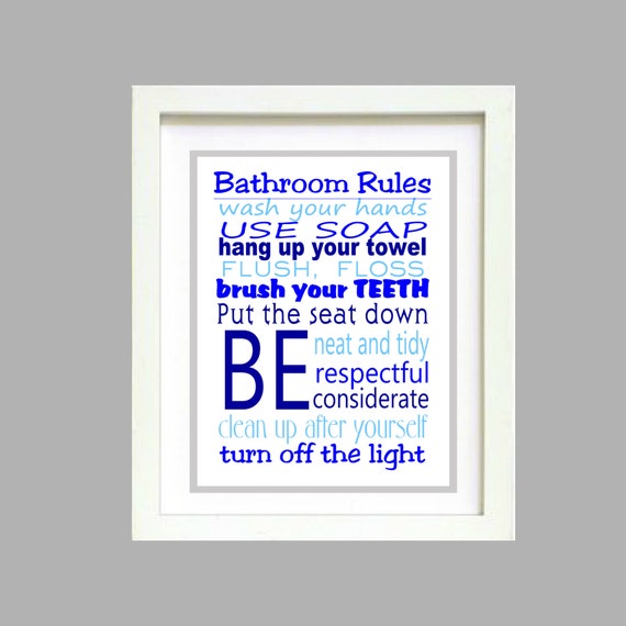 Blue Bathroom Rules Wall Art  Poster 8x10 Digital Art Download Printable e-Print Print