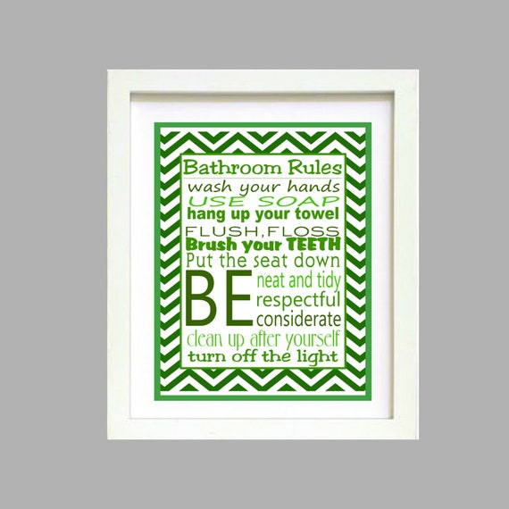 Green Chevron Bathroom Rules Wall Art  Poster 8x10 Digital Art Download Printable e-Print Print