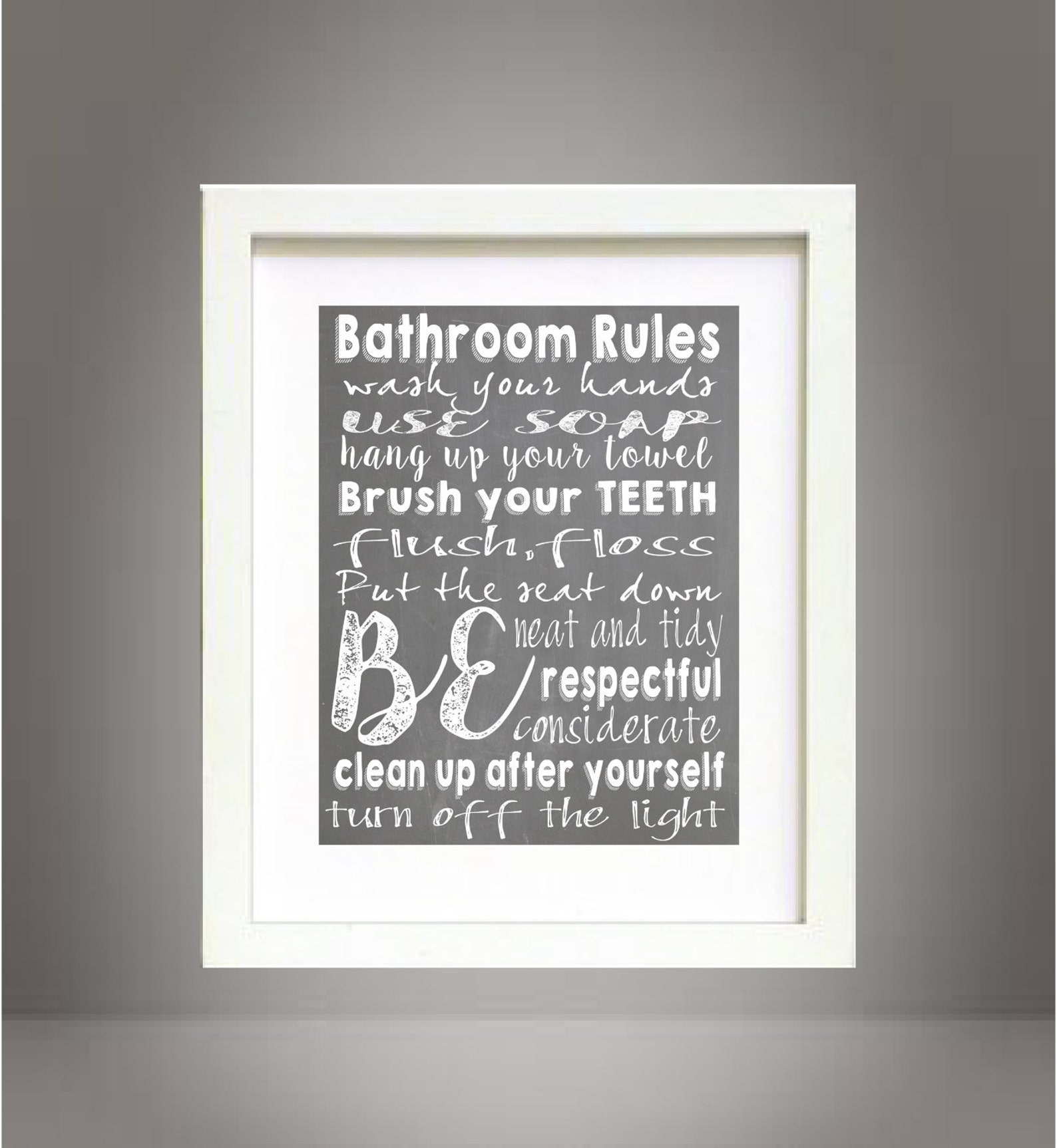 Bathroom Rules Chalk Wall Art Print Poster 8x10 Digital Art Etsy