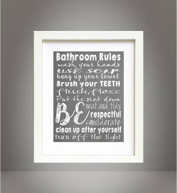 Bathroom Rules Chalk Wall Art Print Poster 8x10 Digital Art Download Chalkboard Printable
