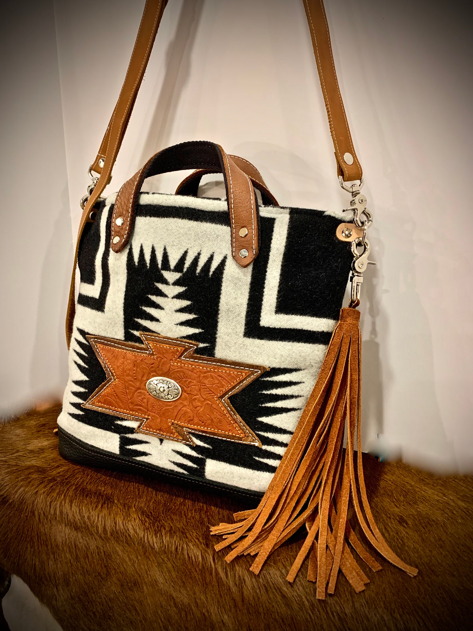 Native American Style Tote Leather Purse Pendleton Wool Etsy