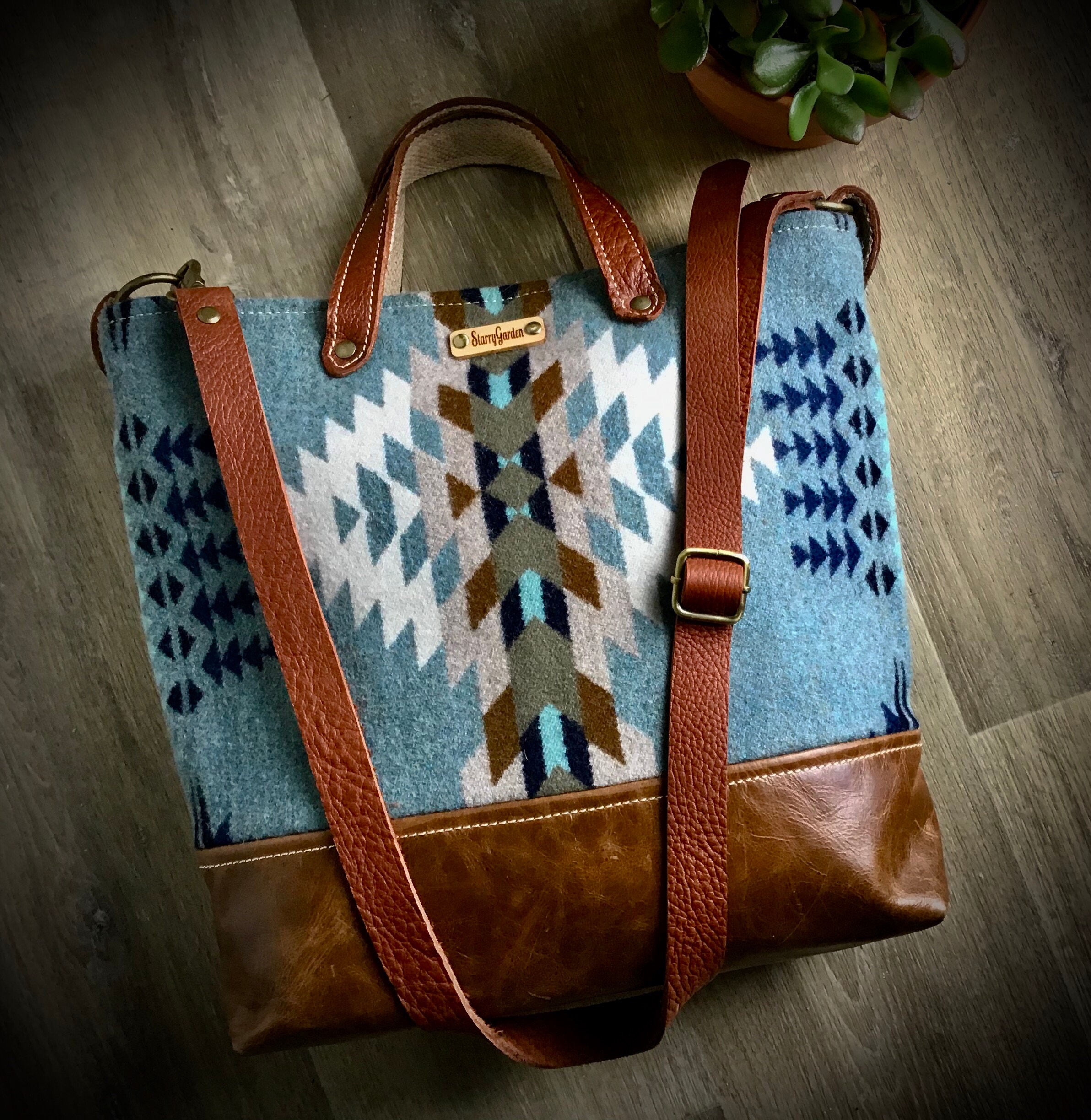 Native American Style Leather and Wool Pendleton Fabric Tote Etsy