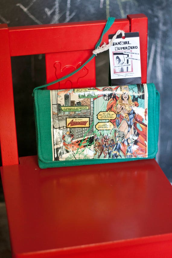 Comic Book Clutch Aqua by FanGirl. SuperHero. Etsy
