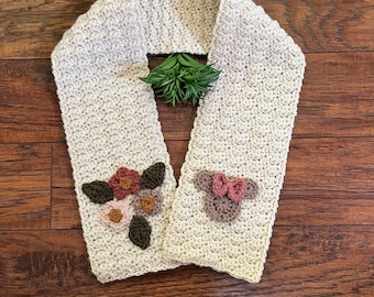 Miss Mouse Scarf - Girls Warm Winter Scarf - Crochet