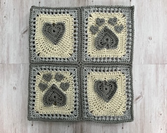 Pattern for Heart Paw Print Granny Square.  ****Pattern Only****