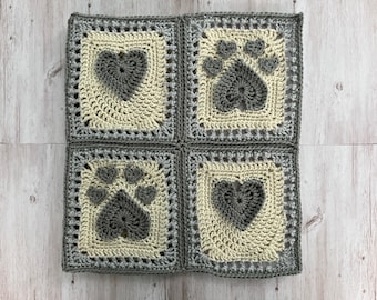 Pattern for Heart Paw Print Granny Square