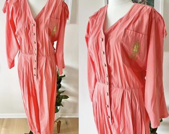Coral Jumpsuit, Vintage Jumpsuit, Vintage Romper, Retro Jumpsuit, Pink One Piece, Retro One Piece, 1980's jumpsuit, Pink Overalls