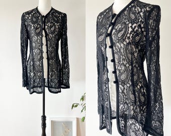 Black Lace Jacket, Vintage Lace Jacket, Vintage Jacket, Long Vintage Coat, Vintage Lace Coat, Chinese Style Jacket, Retro Lace Coat