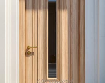 Handcrafted Solid Wood Sliding Door, Floral Carved Medallion