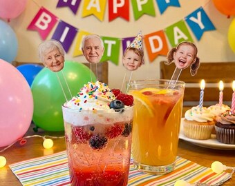 Custom Portrait Birthday Drink Stirrers,Personalized Acrylic Stir Sticks for Family Party&Elder Kids Celebration,Elegant Acrylic Stirrers
