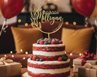 Custom Wedding  Anniversary Heart Cake Topper, Personalized Name Cake Topper, Engagement & Anniversary Celebration, Party Decor