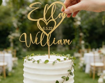 Customizable Heart Cake Topper with Names  Date | Wedding  Anniversary Cake Topper for Romantic  Minimalist Decor Wedding Decor