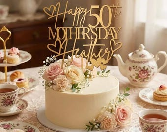 Custom Name Acrylic Cake Topper for Mother's Day,30th 40th 50th Birthday, Gold Cake Pick for Honoring Mom Anniversaries Gold Cake PickforMom