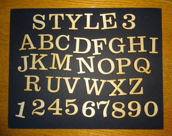 1" to 1 1/2" Wood letters and numbers, Style 3,  laser cut numbers or letters for crafts birch plywood