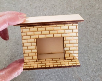 Miniature dollhouse fireplace brick look