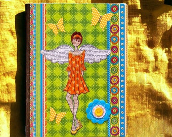 Boho Angel with Crystal Butterflies Altered Journal Composition Notebook