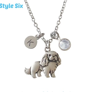 Personalized Cavalier King Charles Spaniel Dog Pendant Necklace with Optional Initial and Birth Crystal - Memorial Pet Loss Gift