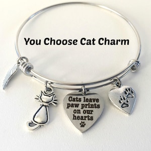 Personalized Cat Memorial Gift - Cats Leave Paw Prints On Our Hearts Rainbow Bridge Pet Loss Jewelry - Choose Your Cat Charm