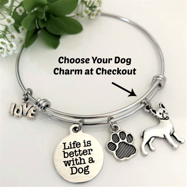 Dog Charm Bracelet for Her - Quarantine Dog Lover Charm Bangle - Pick your Dog Breed