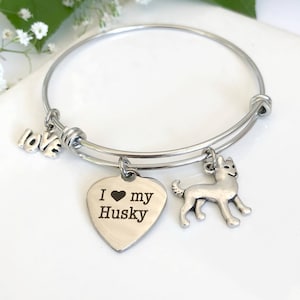 Husky Dog Bracelet - Expandable Best Friend Charm Bangle - Dog Breed Jewelry