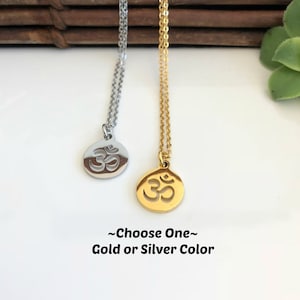 Silver Om Yoga Necklace, Gold Ohm Meditation Choker, Minimalist Stacking Ohm Pendant Gift for Friend