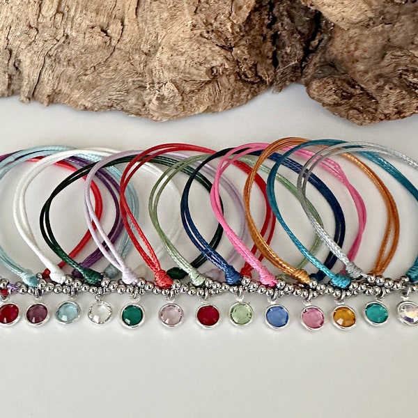 Birthstone Bracelet - New Mom Gift - OC Waterproof Adjustable Cord Birth Month String Bracelet -  Beaded Cord Bracelet