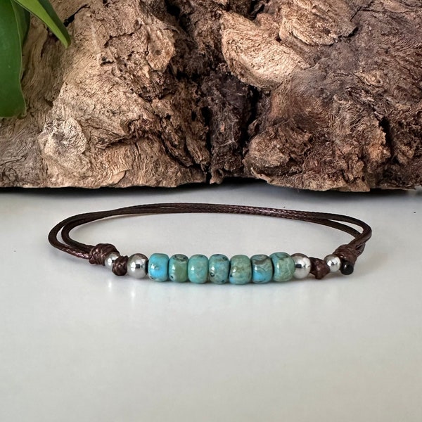 OC Beaded Beach Bracelet - Adjustable Cord Bracelet - Turquoise Blue Green Beaded Bracelet - Silver Rose Gold Waterproof Surfer Cord - A6