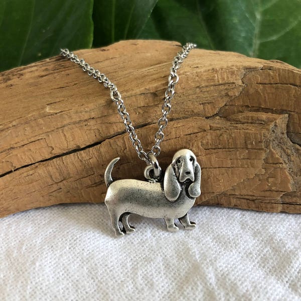 Basset Hound Dog Necklace - Dog Breed Jewelry - Gift for Dog Lover - Over 50 Breeds - Multiple Chain Options for Men and Women