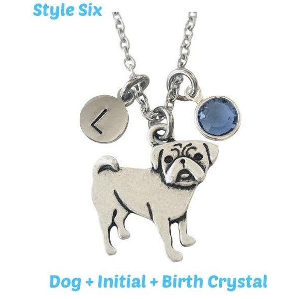 Personalized Pug Dog Necklace - Dog Initial Jewelry - Memorial Gift for Pug Mom - Multiple Chain Options for Men and Women