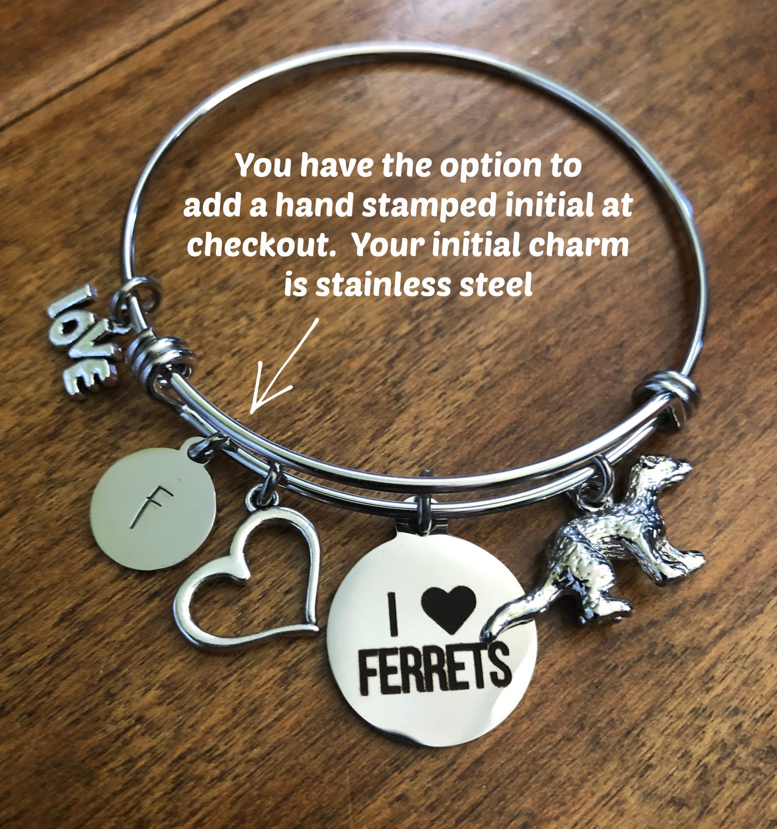 Personalized I Love Ferrets Bracelet Expandable Ferret Charm Etsy