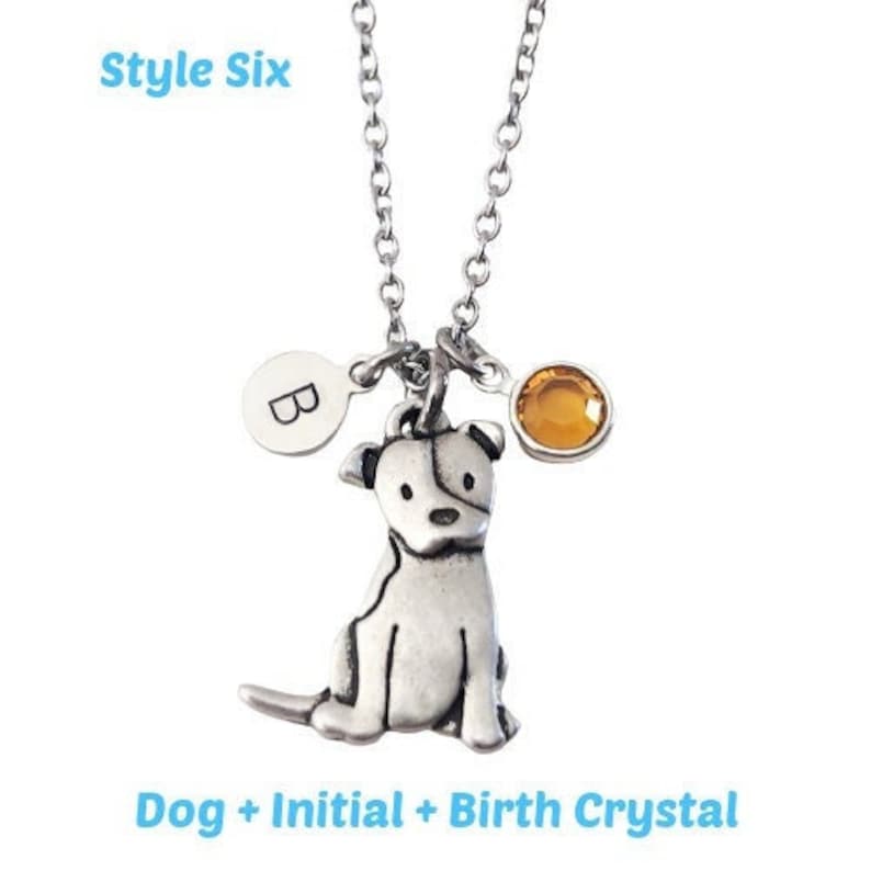 Personalized Pitbull Dog Necklace Pitty Puppy Memorial Jewelry Optional Dog Initial, Birthstone image 1