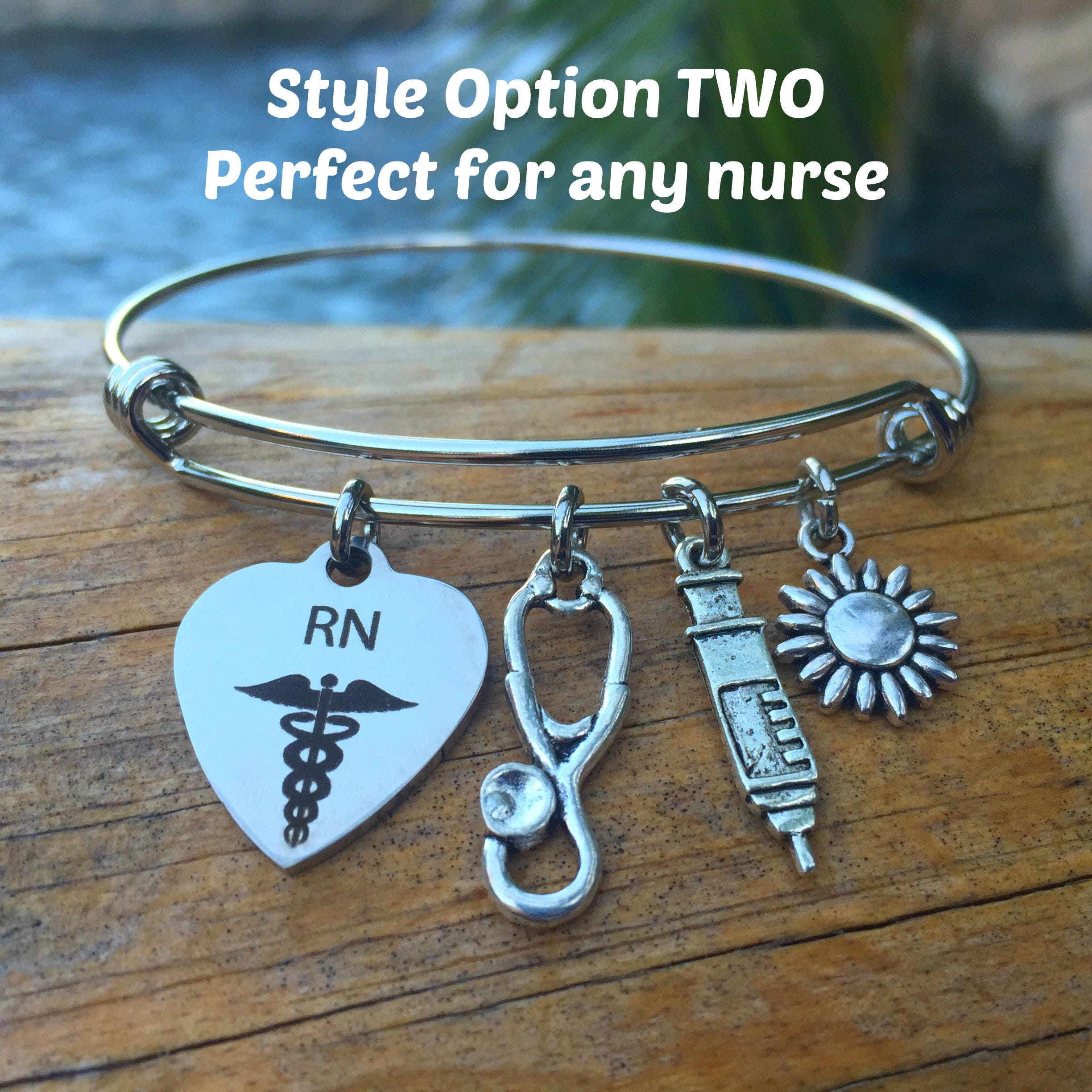 Nursing Bracelet Expandable Registered Nurse Charm Bangle Etsy