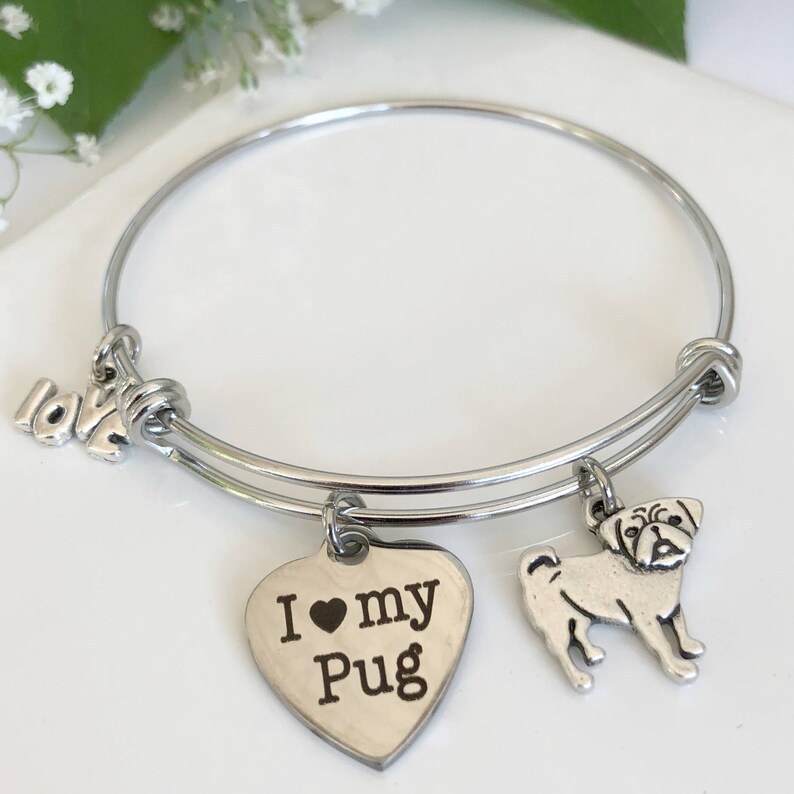 Pug Dog Bracelet Expandable Pug Best Friend Charm Bangle Etsy