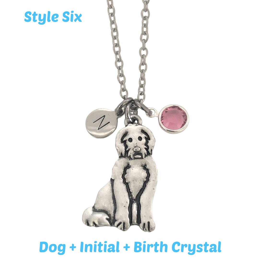 Personalized Labradoodle Necklace With Optional Initial and Birthstone