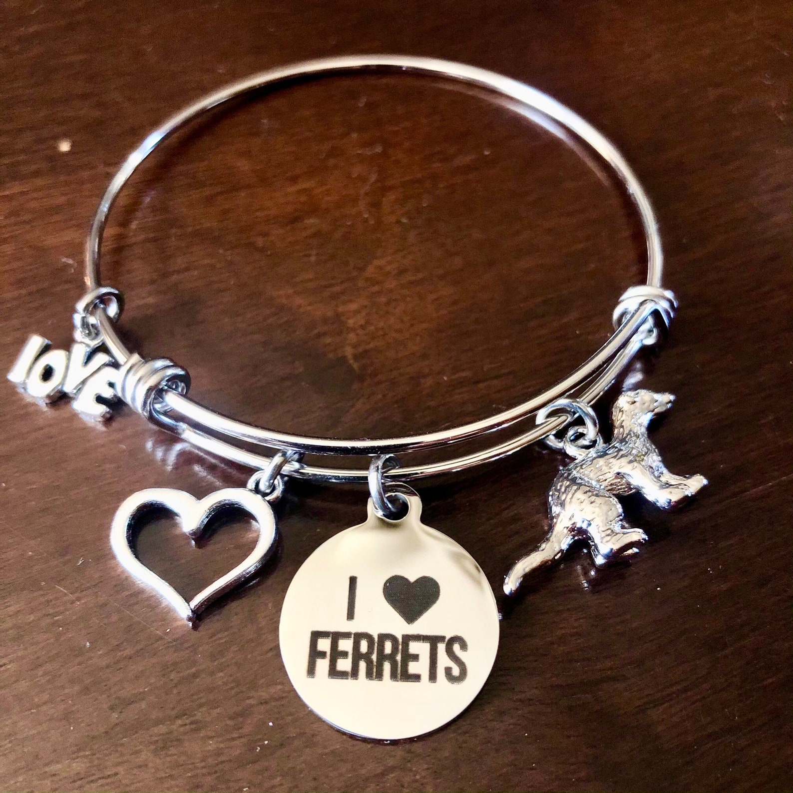 Personalized I Love Ferrets Bracelet Expandable Ferret Charm Etsy