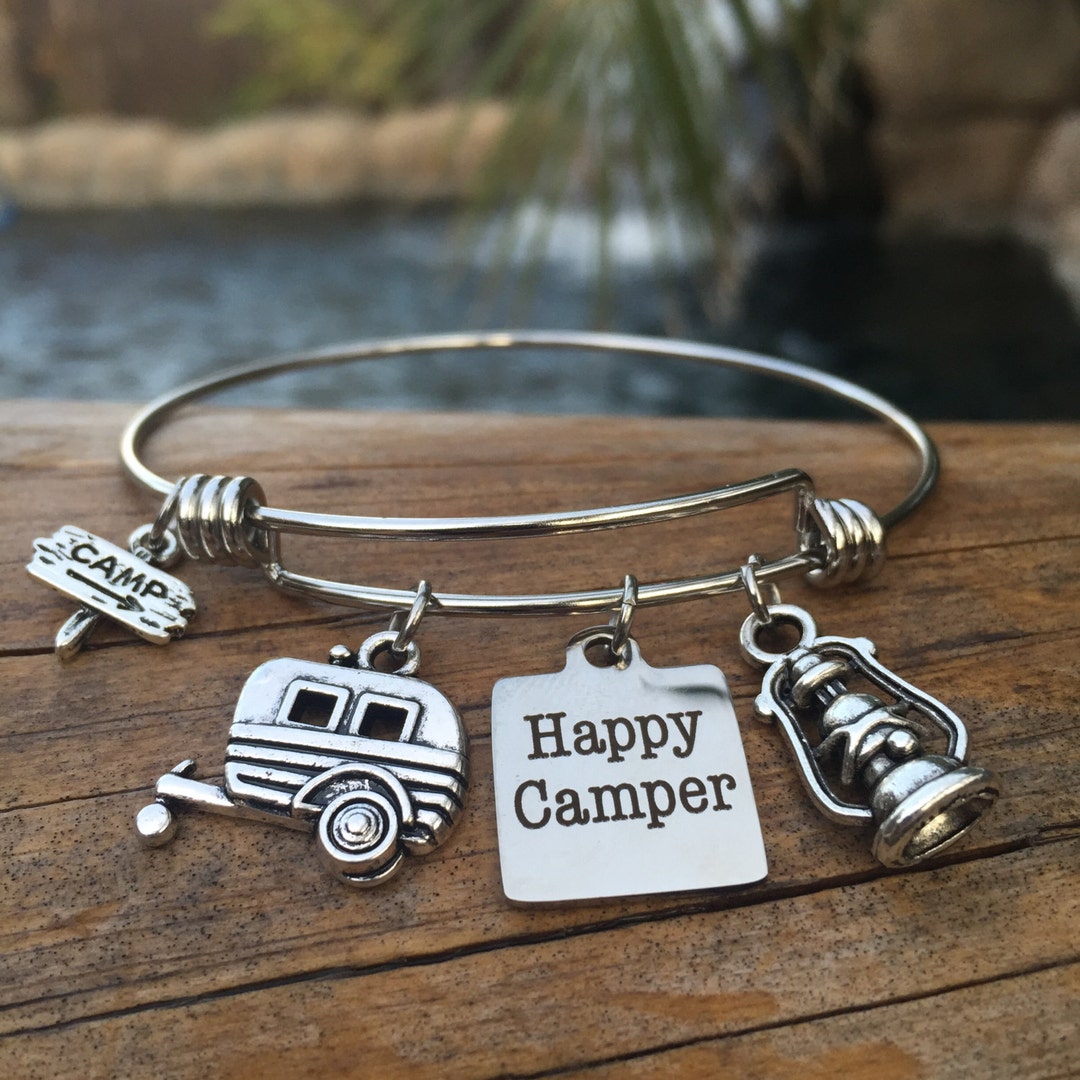 Happy Camper Bracelet - Expandable Camping Charm Bangle - Nature Hiking ...