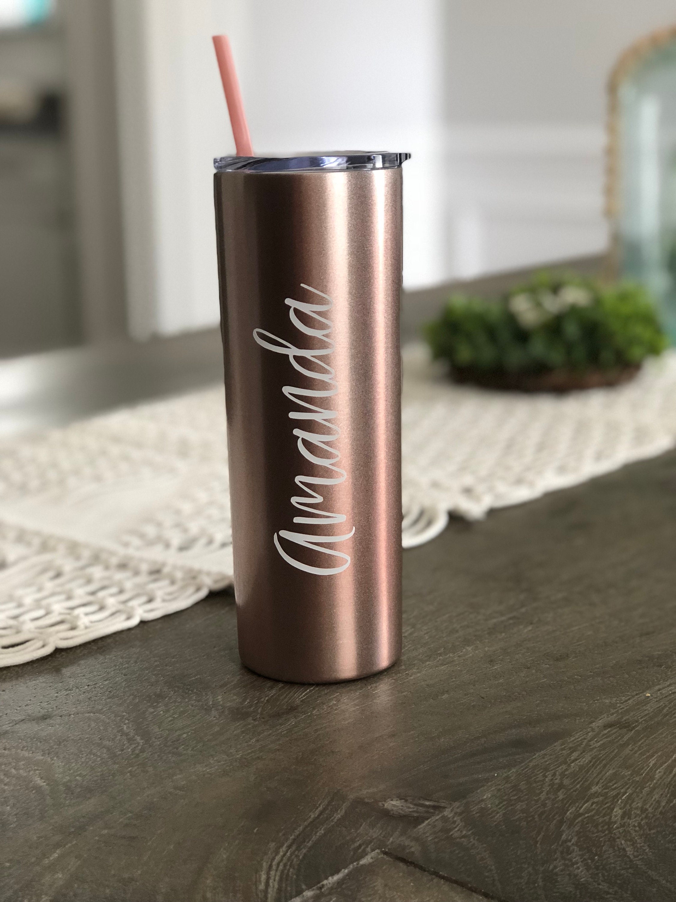 Rose Gold Tumbler 20oz Wedding Tumbler Bridesmaid Tumbler | Etsy