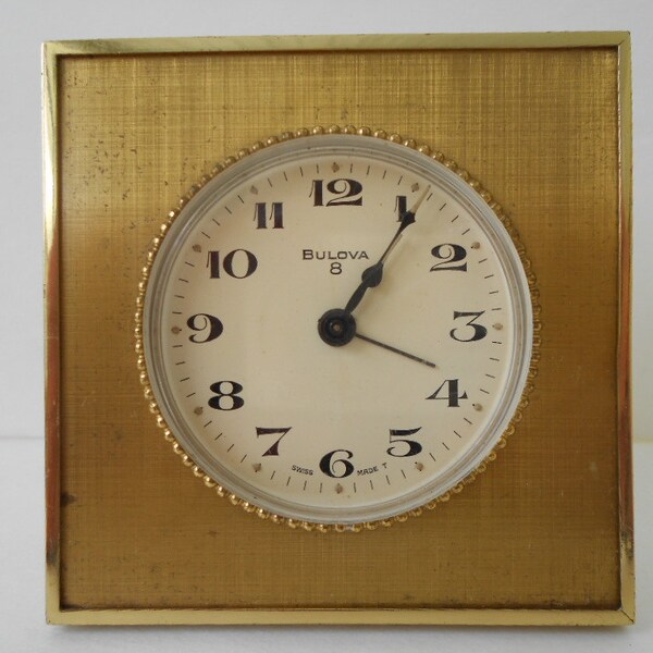 Vintage Bulova Swiss made 8 Day Windup Alarm Clock