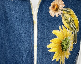 Denim up cycled vintage jeans vest and button up to go with.