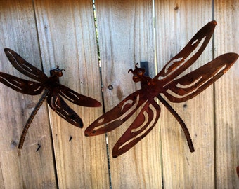 READY to ship Dragonfly set small and large both have a custom bracket to hang from. 14 gauge steel and rebar MADE in Pioneer, Ca USA