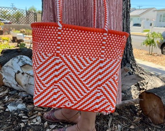 Kleine draagtas Oaxaca (oranje en wit)