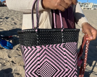 Kleine draagtas Oaxaca (lichtroze en zwart)