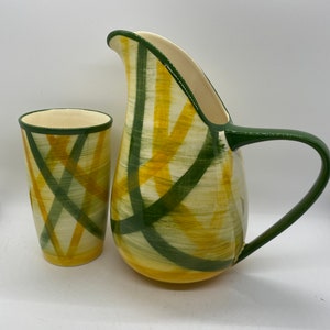 Vernonware Pitcher and Tumbler Set, Yellow & Green Gingham, Midcentury